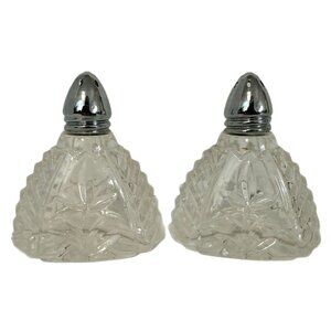 Irving Rice 1930s Art Deco Diamond Cut Crystal 2.75” Salt & Pepper S&P Shakers